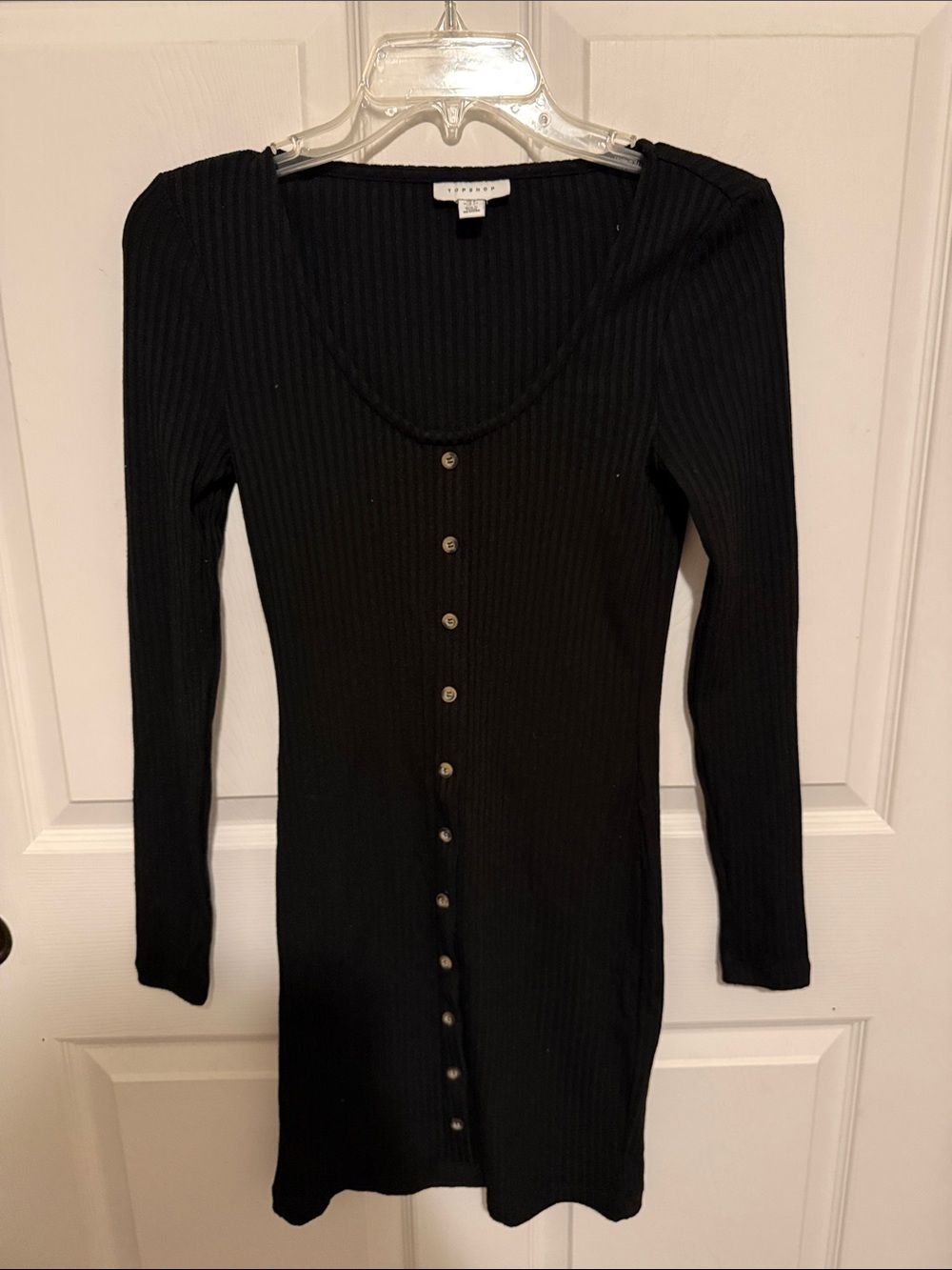 Topshop Long-Sleeve Ribbed Black Dress